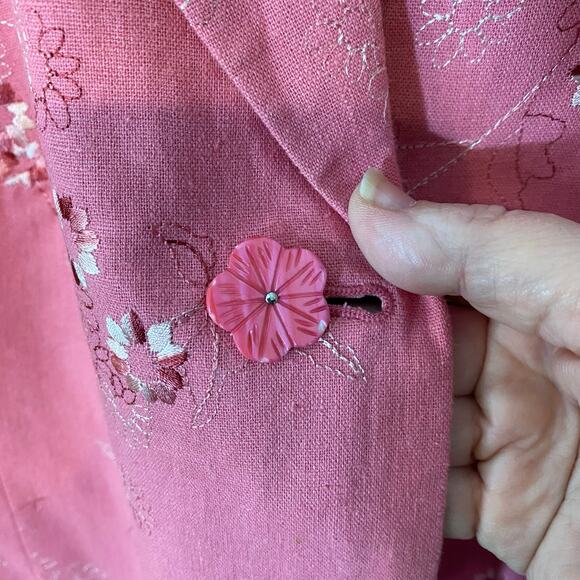 Judith Hart Woman Pink Floral Embroidered Linen Blend Blazer Jacket 16W - Picture 2 of 7